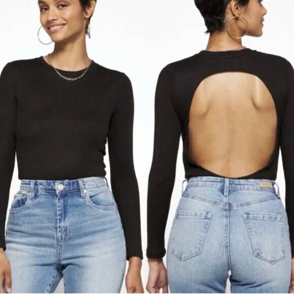 All Saints Molly Long Sleeve Ribbed Open Back Bodysuit Size 0 - Picture 1 of 6